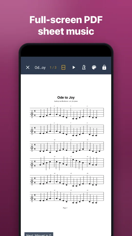 Screenshot: Full-screen PDF sheet music