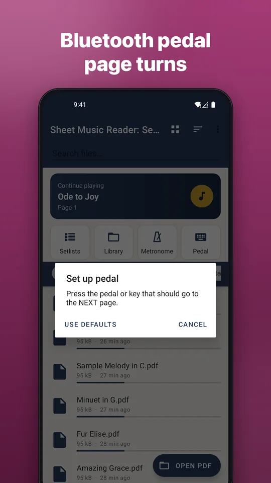 Screenshot: Bluetooth pedal page turns