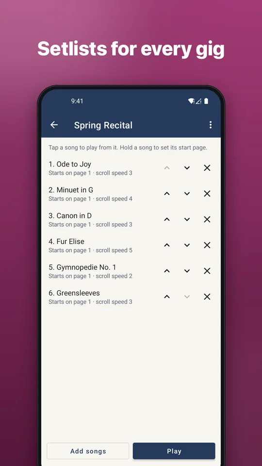 Screenshot: Setlists for every gig