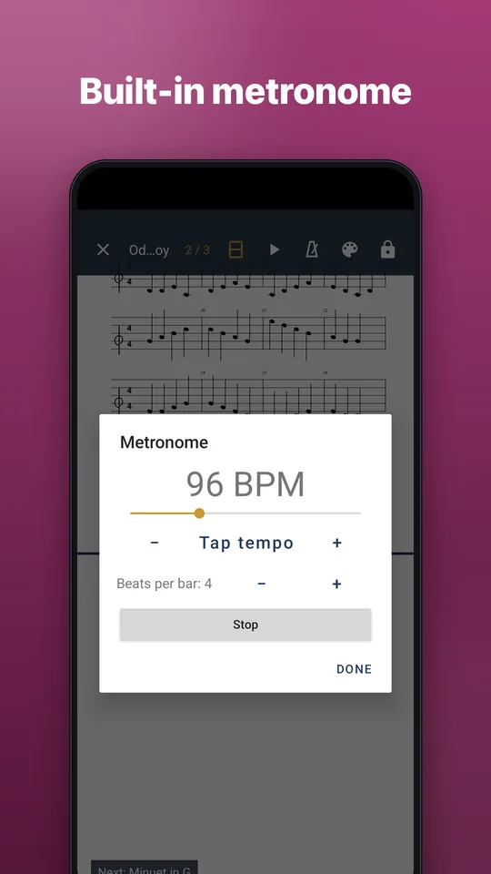 Screenshot: Built-in metronome